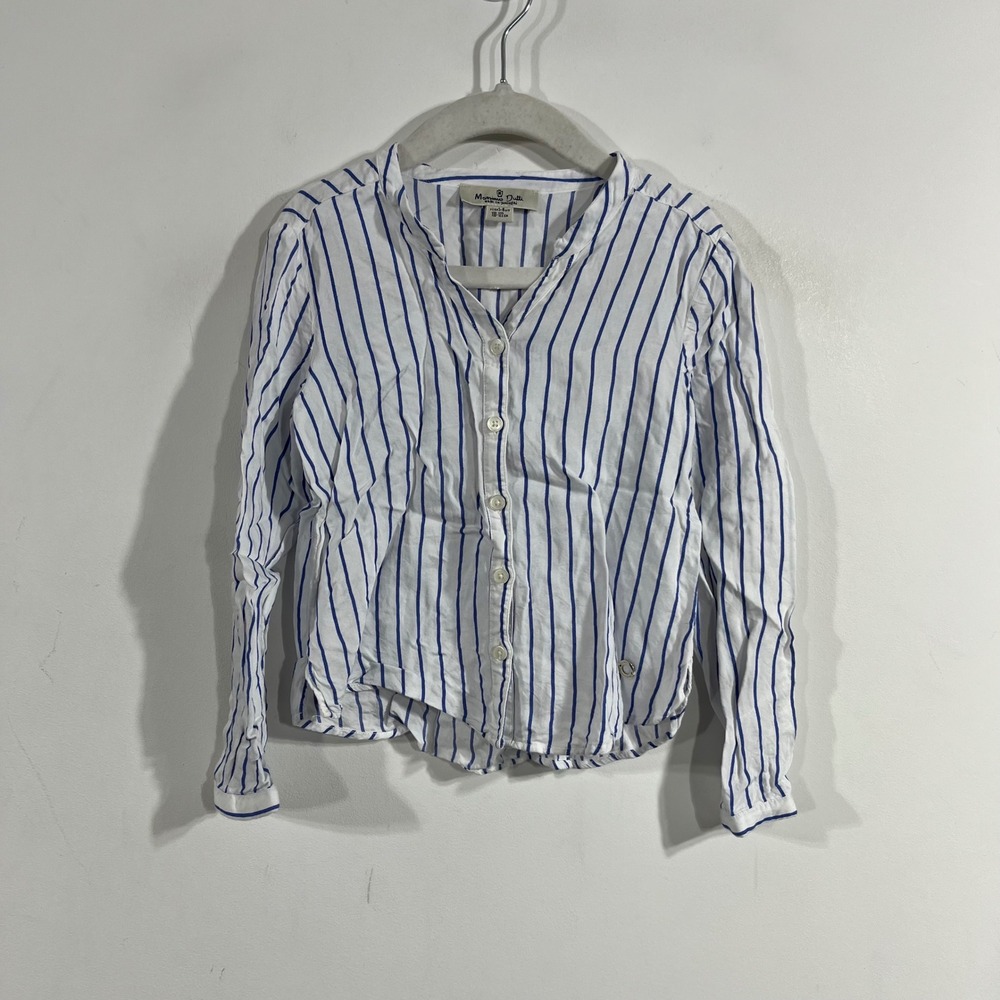Massimo Dutti Blue White Striped Button Down Shirt Kids 5-6 Preppy Minimalist